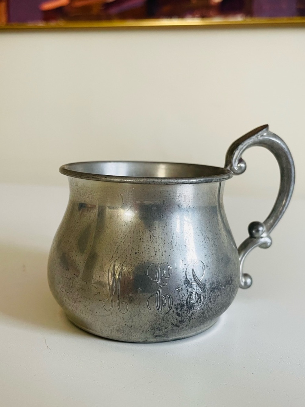 Vintage engraved silver baby cup keepsake